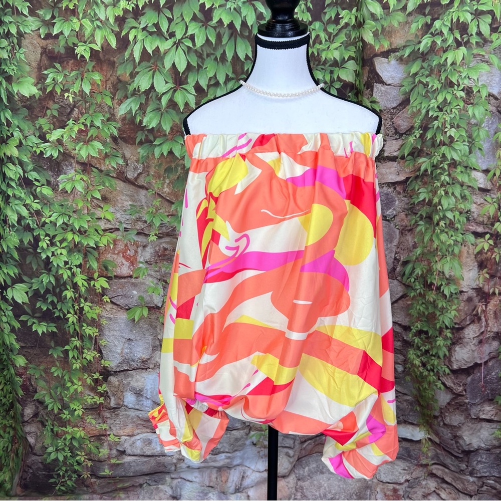 FANCY DREAM Oversized Multicolor Off the Shoulder Resort Blouse, S (Runs Large) - Picture 8 of 14